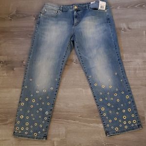 Michael Kors denim ankle jeans with gold rings